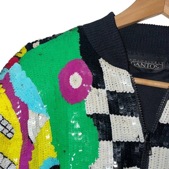 Gantos Vintage 1980s Womens Bomber Jacket Size Small Sequins Abstract Art - Picture 8 of 16